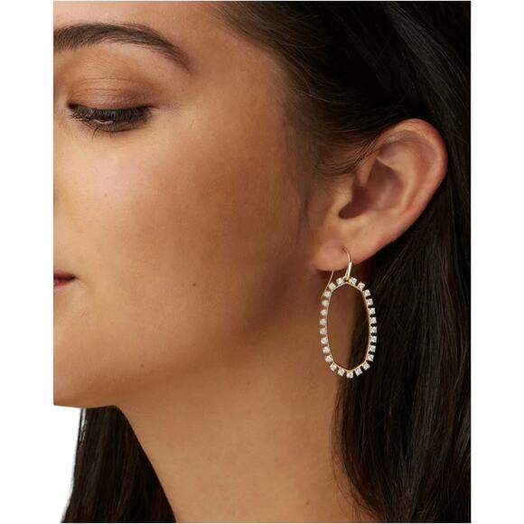 NWT! Kendra Scott Elle Open Frame Crystal Drop Earrings In Gold - Picture 4 of 4